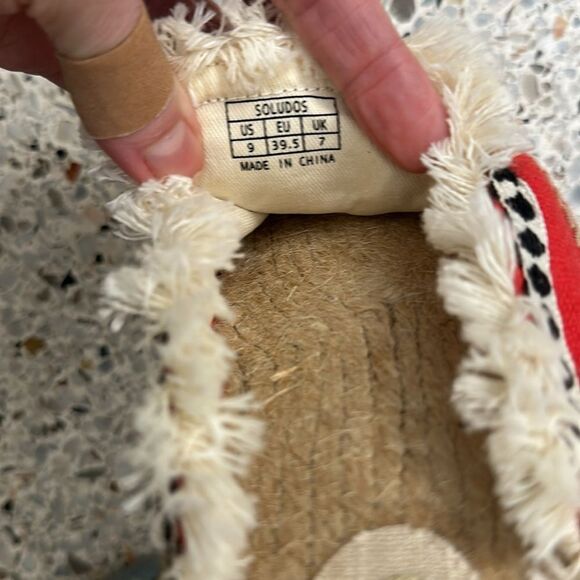 Soludos red coco pom espadrille flat slides fringe 9 boho resort - Picture 4 of 4